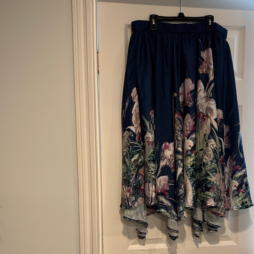 Anthropologie Asymmetrical Navy Floral Skirt